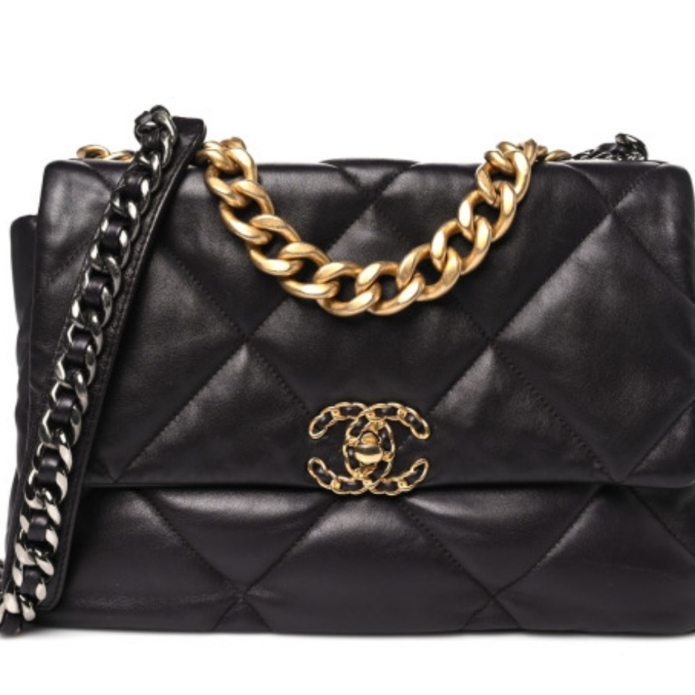 CHANEL Black and Gold Quilted Shoulder Bag